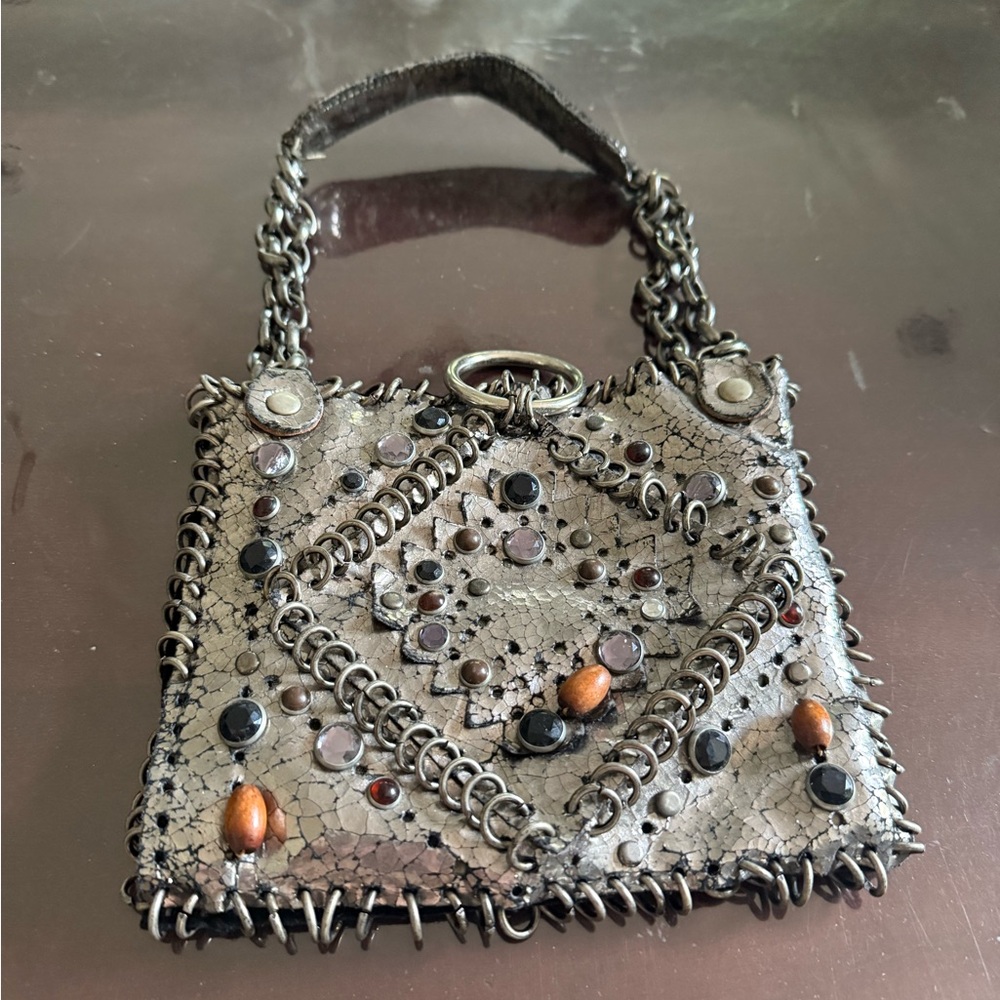 Embellished Mini Tote Bag in Metallic Pewter